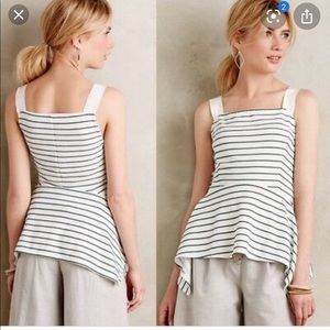 teal striped & white peplum top brand deletta